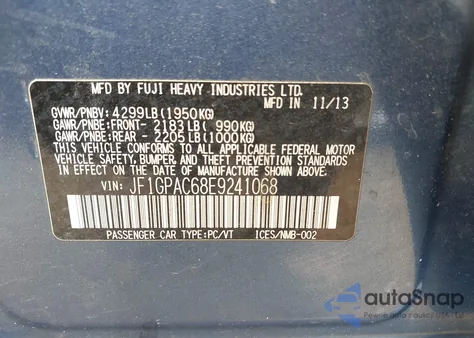 2014 Subaru Impreza 2.0I Premium from USA, damaged, VIN JF1GPAC68E9241068